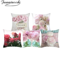 fuwatacchi pink rose mixed in bottle cushion covers beautiful flowers pillow cases for home bedroom sofa decoration pillow cover