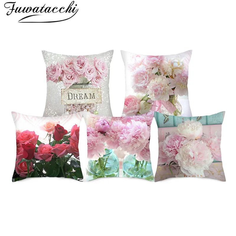 Fuwatacchi Pink Rose Mixed in Bottle Cushion Covers Beautiful Flowers Pillow Cases for Home Bedroom Sofa Decoration Cover | Дом и сад