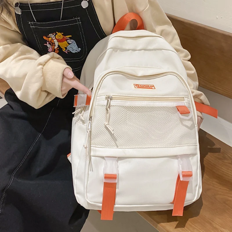 

EST New Mesh Waterproof Nylon Large Girls School Backpack Women Book Travel Schoolbag Solid Color Casual Bolsa Mochila Mujer Bag
