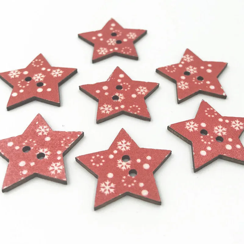 DIY 100 шт. деревянные пуговицы для шитья Красная звезда Скрапбукинг Рождественская