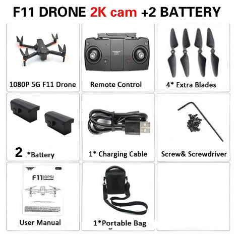 2battery 2Kbag1 SJRC F11 Дрон с GPS с Wi-Fi FPV 1080 P/2 K камера бесщеточный Квадрокоптер 25 минут время полета управление жестами складной Дрон Vs CG033 - Цвет: 2battery 2Kbag1