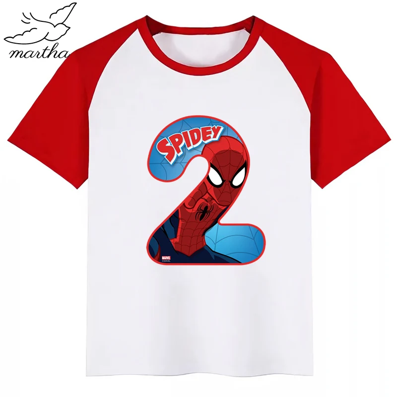 Футболка для мальчиков и девочек с рисунком Человека-паука цифрой 1-9 детская