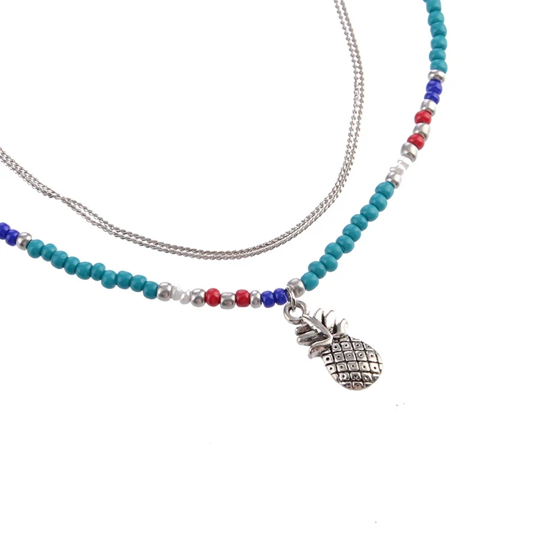 

Boho Beads Anklets For Women Adjustable Alloy Pineapple Foot Bracelet Anklet 2-Layer Chain Foot Chain Summer Jewelry