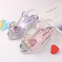 fashion princess girls shoes 2021 new summer fish mouth sequined bow thick heel sandals for party sweet cute bow knot chic hot