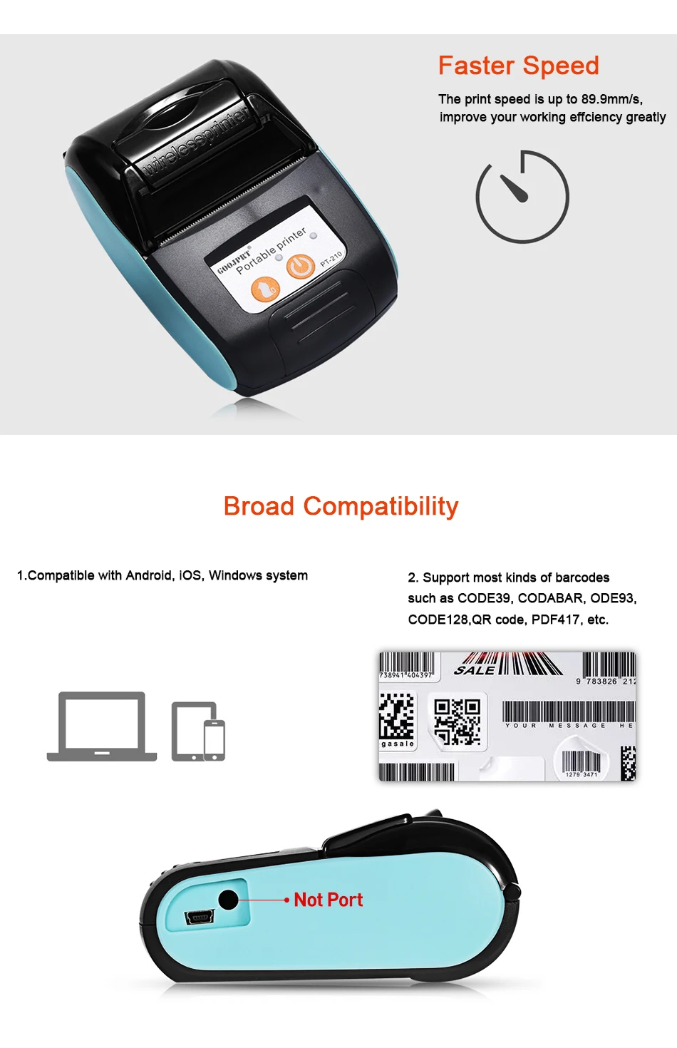 POS 58 мм Bluetooth термопринтер Мини Портативный Android IOS Мобильный POS принтер Бесплатный SDK для окна Android принтер IOS