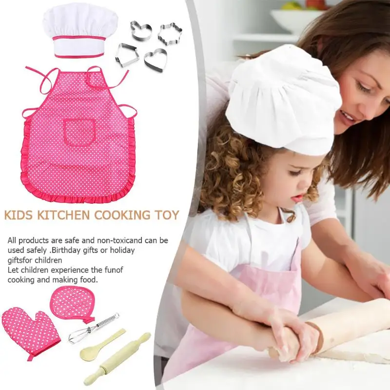 

11pcs Kids Chef Set Cook Costume Apron Chef Hat Children Cooking Role Play Toys Kitchenware Sets Cake Suit Supplies