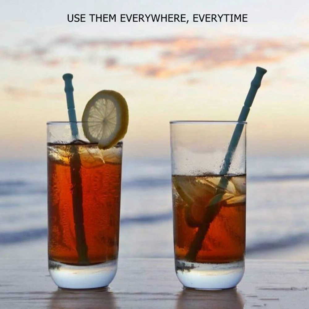 Складная Силиконовая трубочка PULISI с чехлом для переноски и чистящей щеткой не