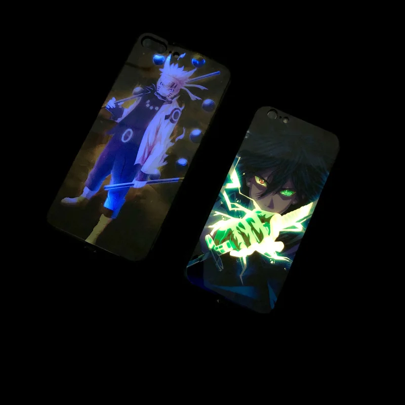 Японский аниме закаленный стеклянный чехол для телефона iPhone 6S 7 8PLUS XS MAX есть светодиодный роскошный стеклянный чехол для вспышки блестящий чехол для телефона
