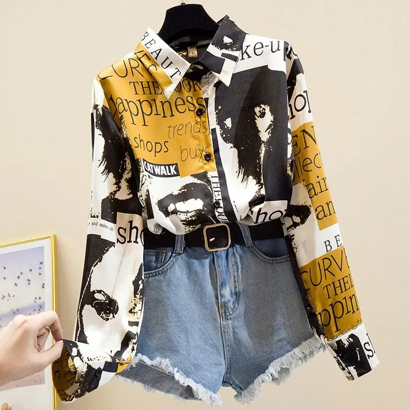 

Chiffon Long Sleeve Shirt Women's 2021 Spring/Summer Printed Slim Small Shirt Fashion Loose Bottoming Top