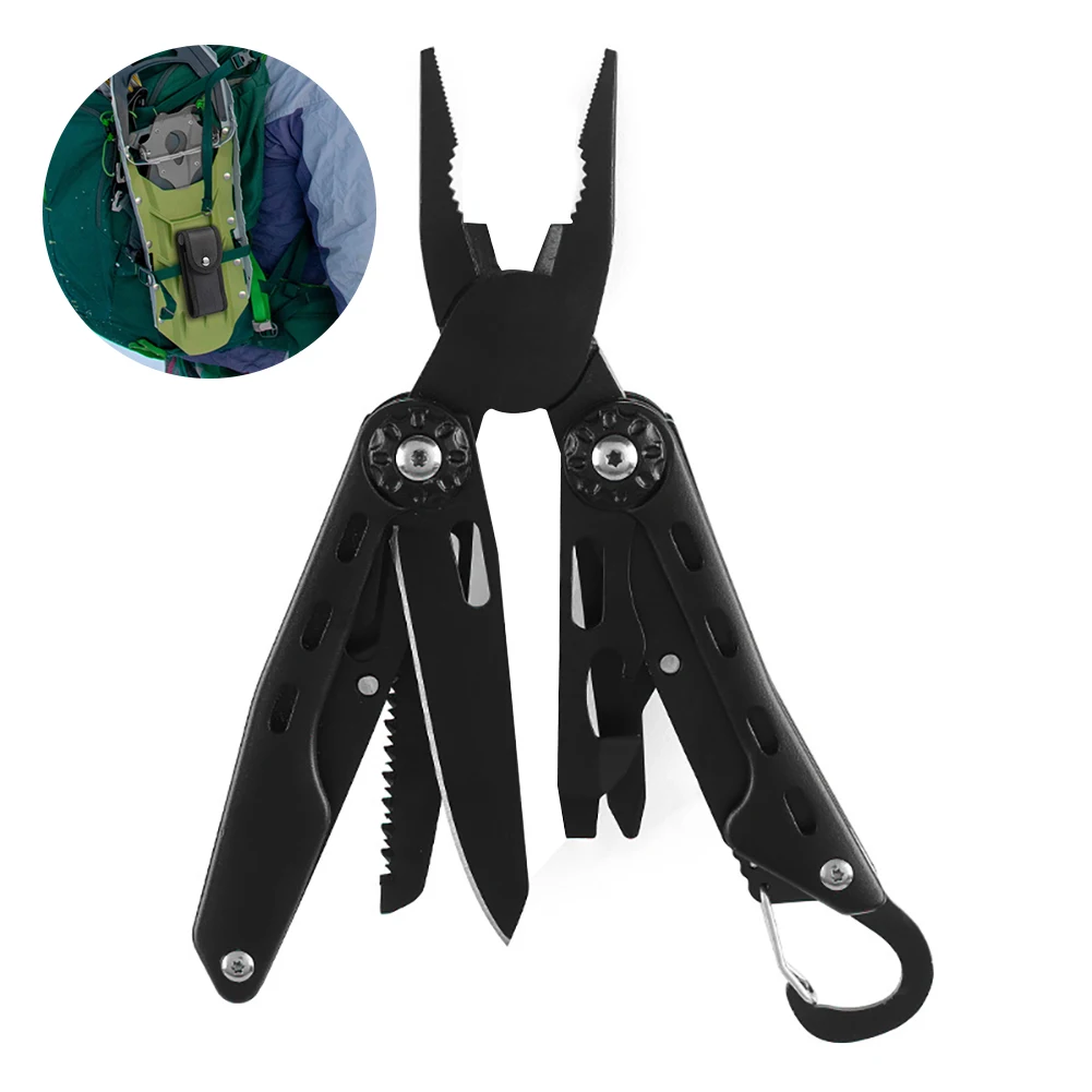 

Multifunctional Pliers Outdoor Foldable Survival Multi Tool Mini Portable Folding Plier Wire Stripper Folding Screw Driver Black