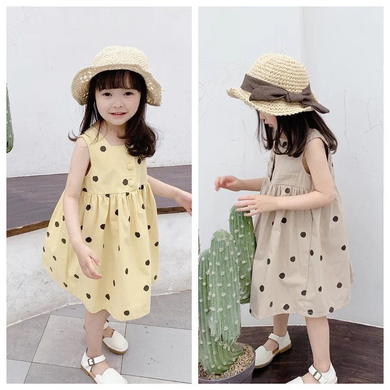 

Celveroso 2021 children's summer new sleeveless dress girls Korean version cotton polka dot garden dress princess skirt