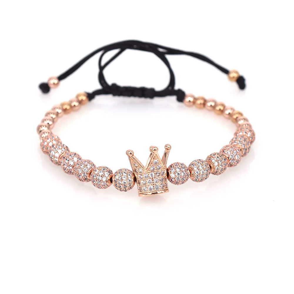 4Pcs/Set Hip Hop Rose Gold Braided hyperbole Bracelet Men Pave CZ Zircon Crown Roman Numeral Luxury Jewelry Dropship | Украшения и