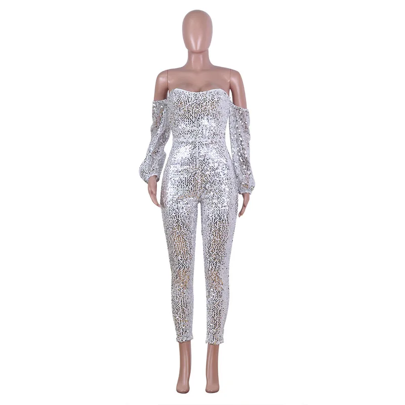 Женский Блестящий Комбинезон без бретелек с блестками Осенний комбинезон