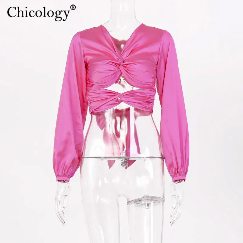 Chicology леди атласное Атлас Блузка Женское с открытой спиной зашнуровать выдолбить