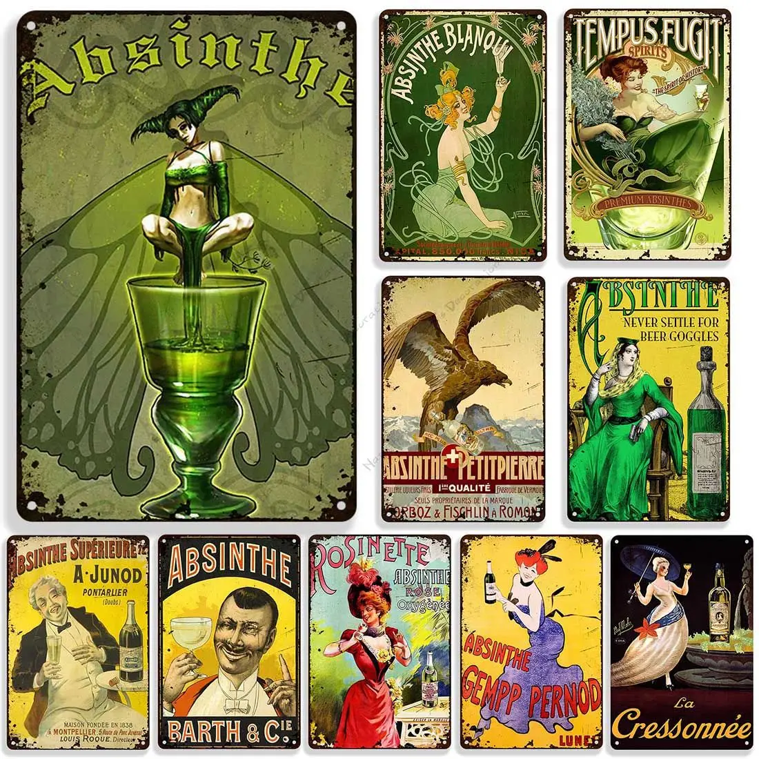 

Absinthe Metal Tin Sign Beer Brand Metal Signs Wall Plate Vintage Metal Plaque Man Cave Home Metal Plate Wall Industrial Decor