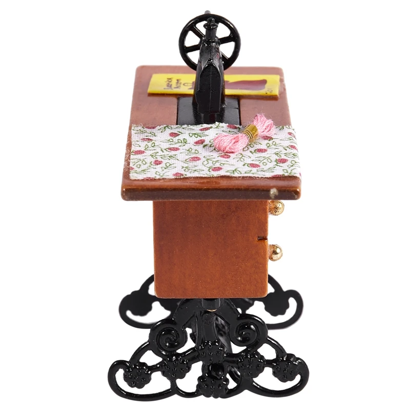 

Vintage Miniature Sewing Machine With Cloth for 1/12 Scale Dollhouse Decoration
