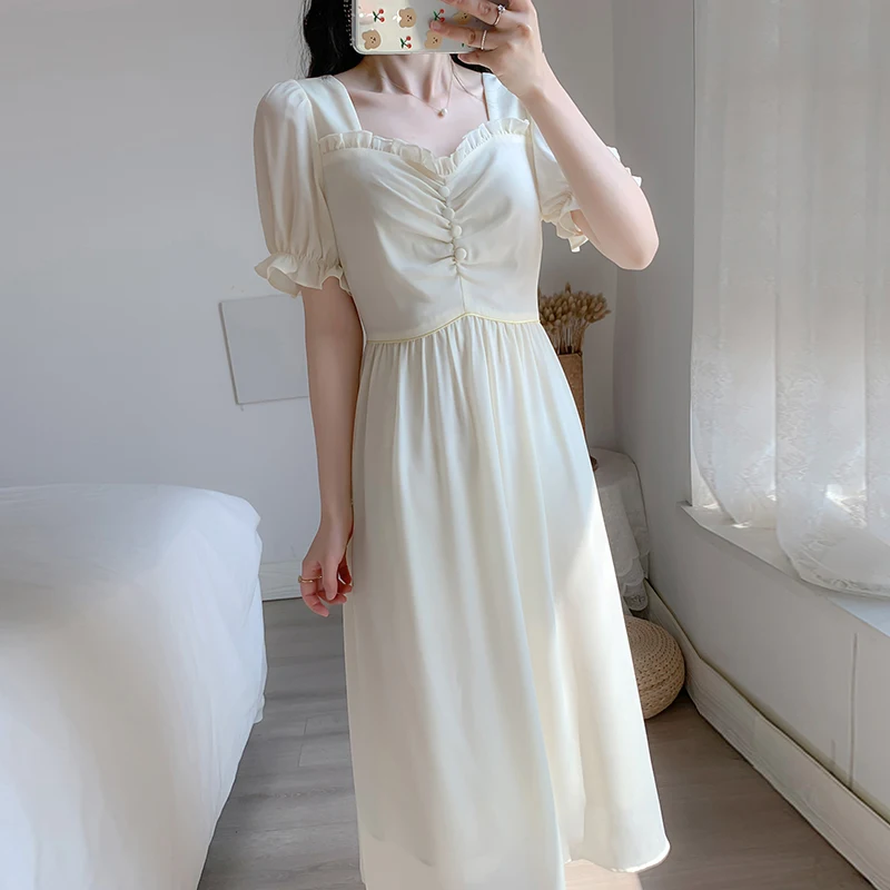 

COIGARSAM French Style Women dress Dresses Shallow Apricot 6841