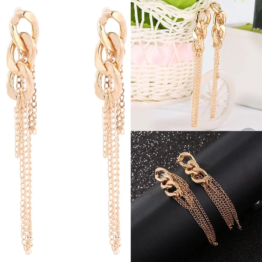 Мода 1 пара длинная цепочка для женщин Висячие серьги необычная Золотая кисточка