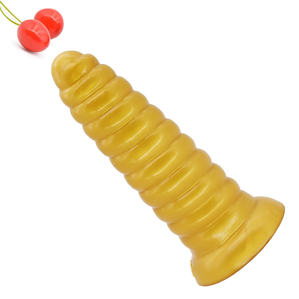 Золотистый толстый ребристый анальный фаллоимитатор FRRK для женщин силиконовый член винт эротические секс