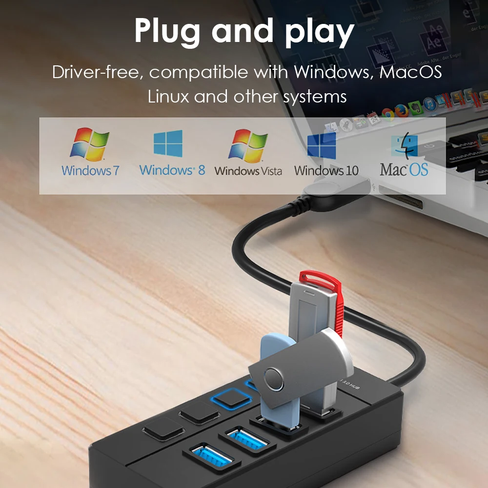 Высокоскоростной концентратор Wavlink 4 порта USB 3 0 5 Гбит/с usb-хаб с индивидуальным