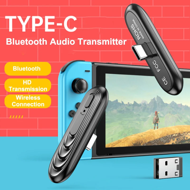 Wireless Bluetooth-compatible Transmitter V5.0 Receiver For Nintendo Switch/PS4/PC Stereo Audio Transmitter Type-C USB Adapter