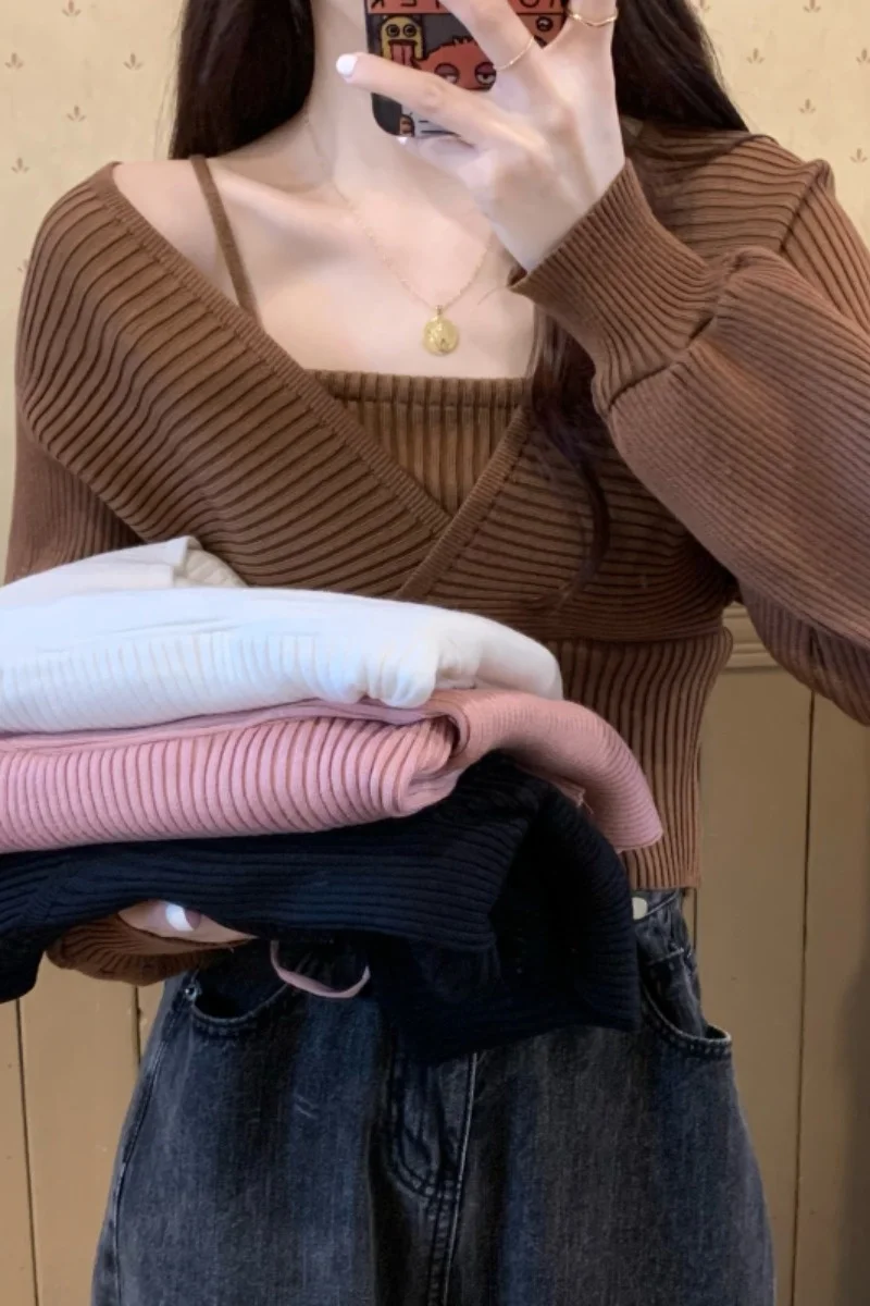 Осенняя трикотажная одежда Женский Топ 2021 свободный мягкий двухкомпонентный