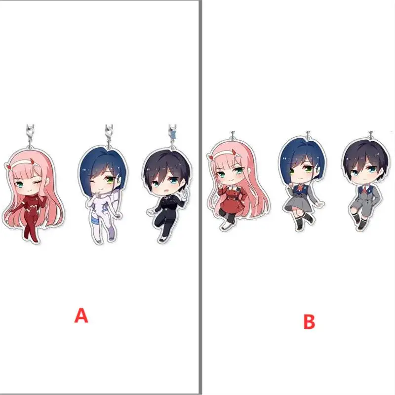 

Set of 3 Anime Keychain DARLING in the FRANXX Zero Two Hiro ICHIGO Acrylic Keyring strap Figure