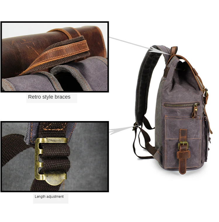 

TOtrait Outdoor Classic Waterproof Canvas Backpack Leather Men Women Backpack Travel Bag Large Waxed Teenagers Laptop Backpack