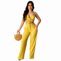 2 piece women sets urban fashion sexy tube top sleeveless top casual trouser suit 2021 summer new solid color african clothing