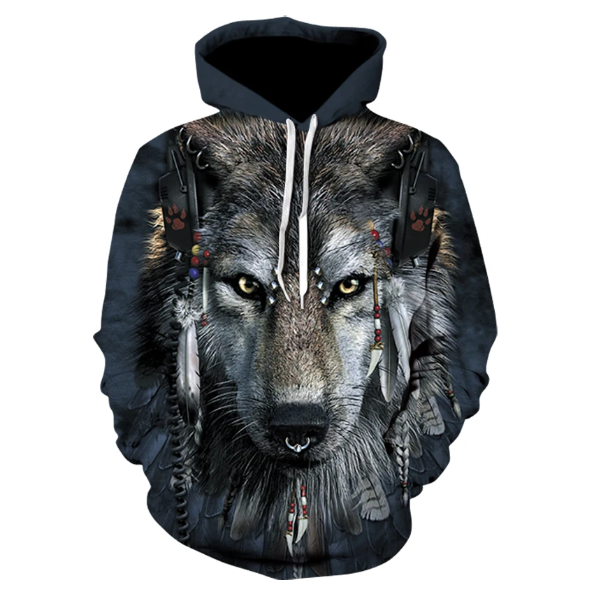 

Hot Sale Brand Wolf Printed Hoodies Men 3D Sweatshirt Quality Plus size Pullover Novelty Male Hooded animal funny hoodie Jacket