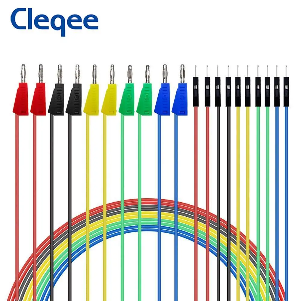 Cleqee P1532 10PC Jumper Wires Dupont Male to 4mm Stackable Banana Plug Silicone Cable for Arduino Breadboard