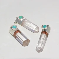 clear quartz crystal stone pendant natural for necklace women making jewelry 2021 hexagonal long gold cap aura quartz 6 face