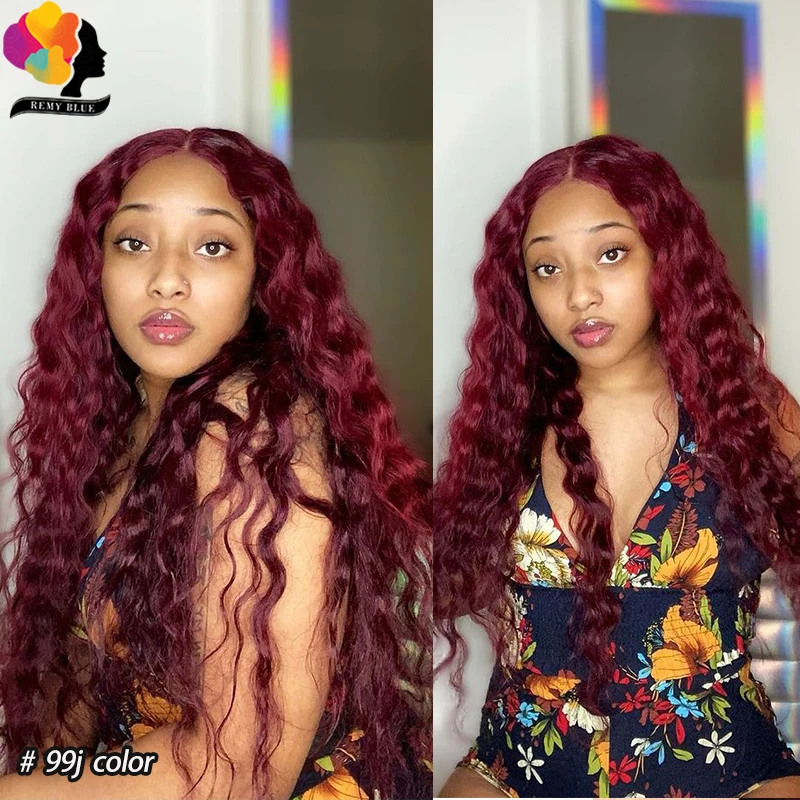 Парик с волнистыми кружевами спереди 99J бордовые красные вьющиеся человеческие