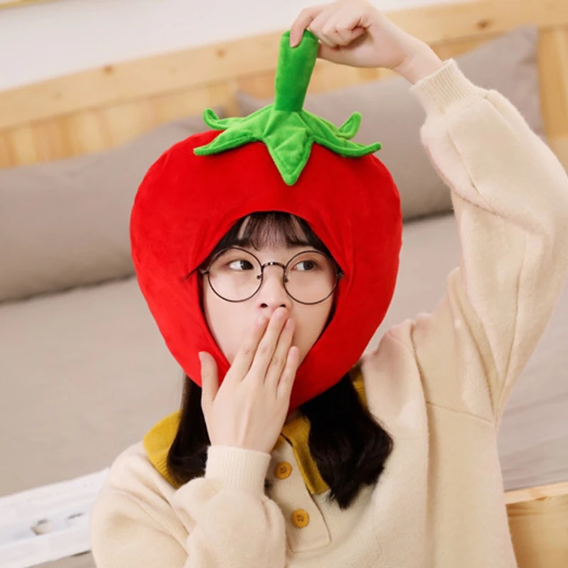 

Lovely Tomato Shape Plush Hat Funny Fruit Stuffed Toys Headgear Cap Photo Props N58F
