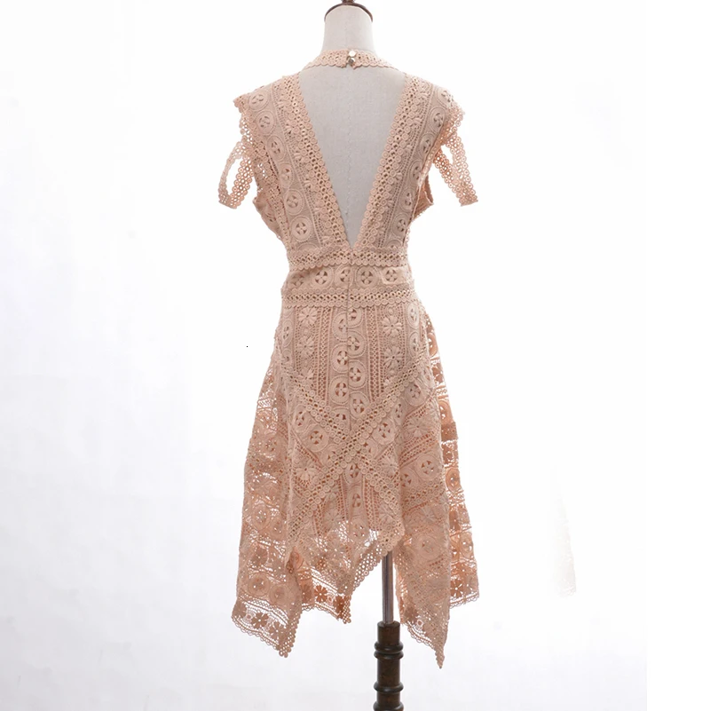 TWOTWINSTYLE Hollow Out Dress Women Summer V Neck Sleeveless Backless Tunic High Waist Asymmetrical Party Dresses Female