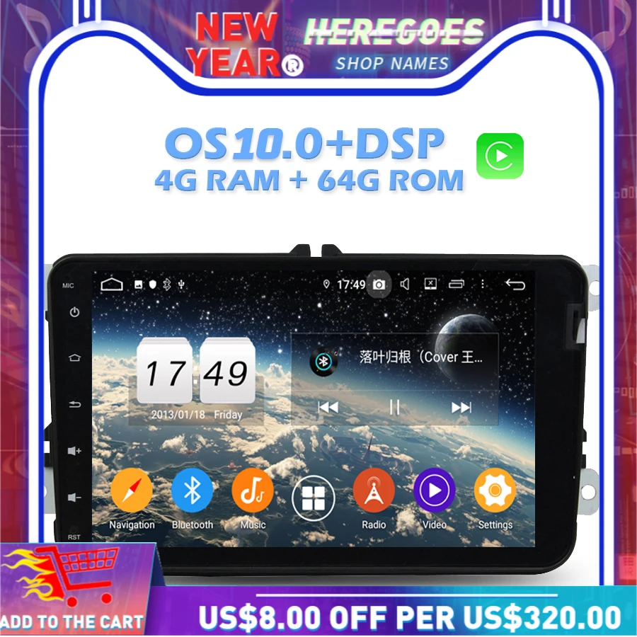 1280*720 DSP Android 10 0 4 Гб 64 8 ядер автомобильный dvd плеер Carplay Wifi Bluetooth RDS радио GPS карта для