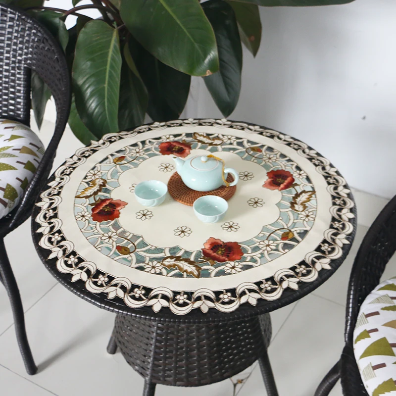 

Luxury Lace Satin Tablecloth Embroidery Dining Kitchen Tea Coffee Table Cover Cloth Placemat Christmas Party Wedding Decor