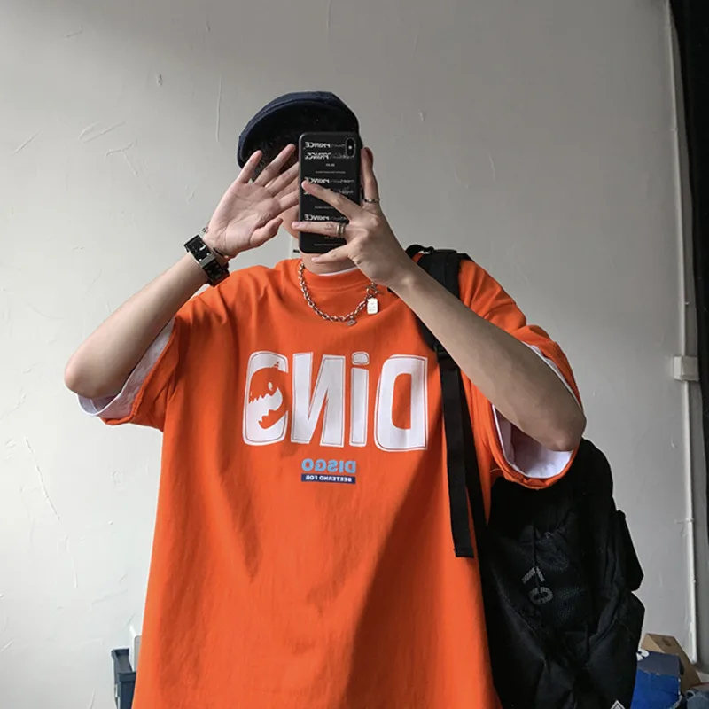 

ZAZOMDE Men Short Sleeved T-shirts Male Summer Letter Printing Loose T Shirt For Size M-5XL Youthful Vitality Casual T Shirts