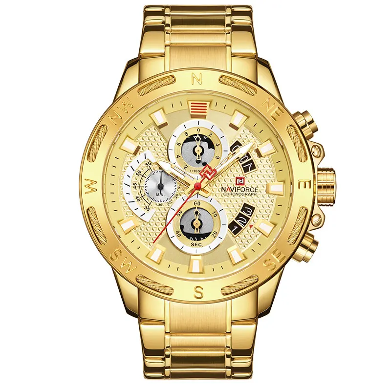 Gold NAVIFORCE мужские часы лучший бренд класса люкс бизнес модные кварцевые часы мужские наручные часы военные часы мужские Relogio Masculino - Цвет: Gold
