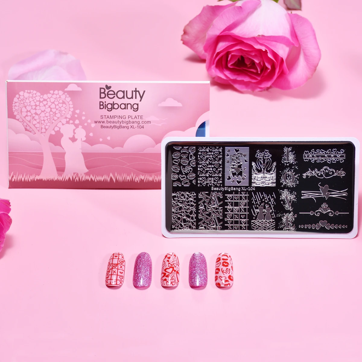 BEAUTYBIGBANG День Святого Валентина штампованные пластины для ногтей Lover And Kiss шаблоны