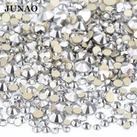 junao 1400pcs ss6 8 10 12 16 20 hematite color mix size flatback glass rhinestone non hotfix crystal glue on nail glass stone