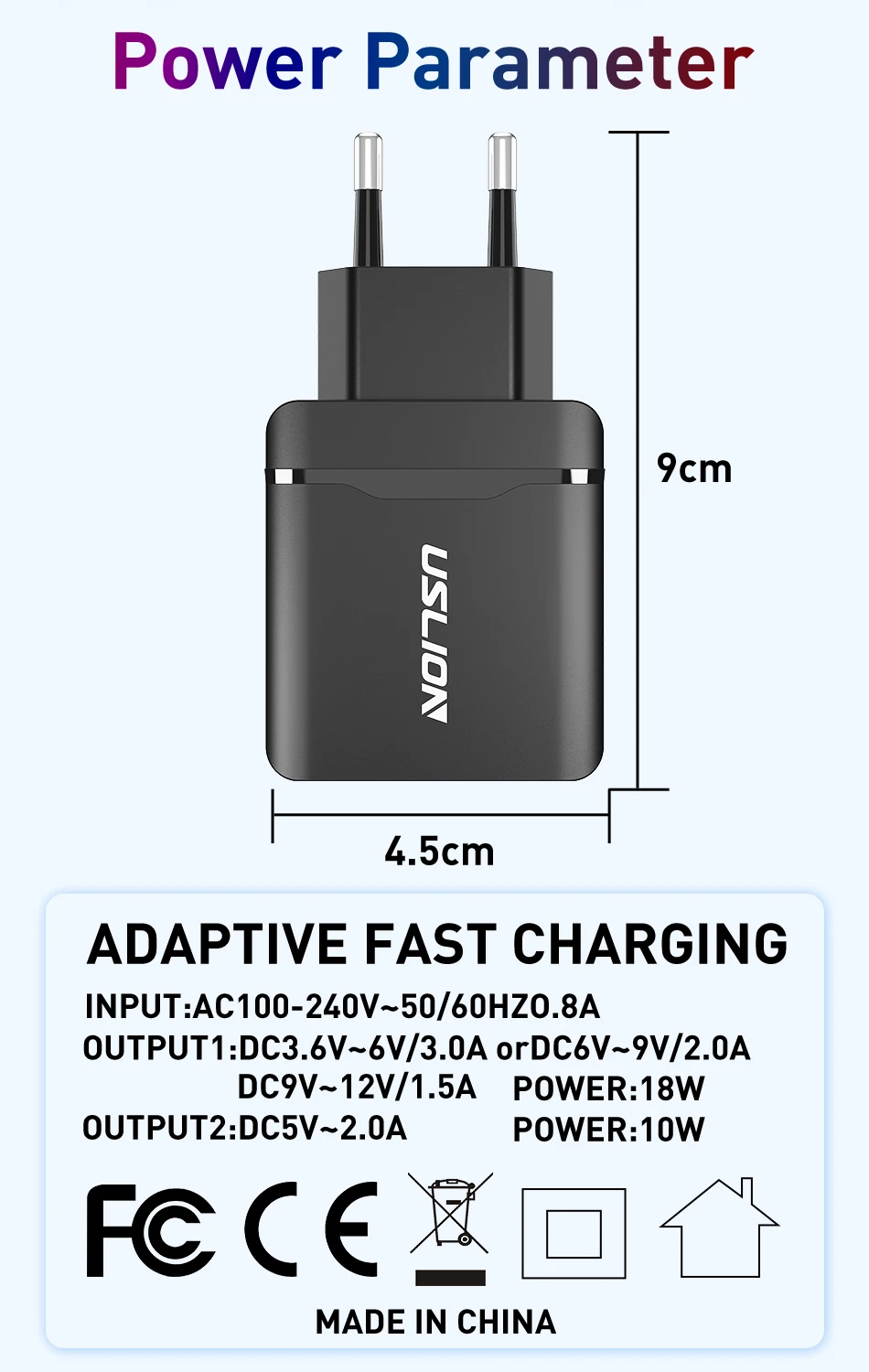 USLION 28W 3,0 двойное зарядное устройство USB QC 3,0 Быстрая зарядка ЕС вилка адаптер настенный мобильный телефон зарядное устройство для iPhone samsung Xiaomi huawei