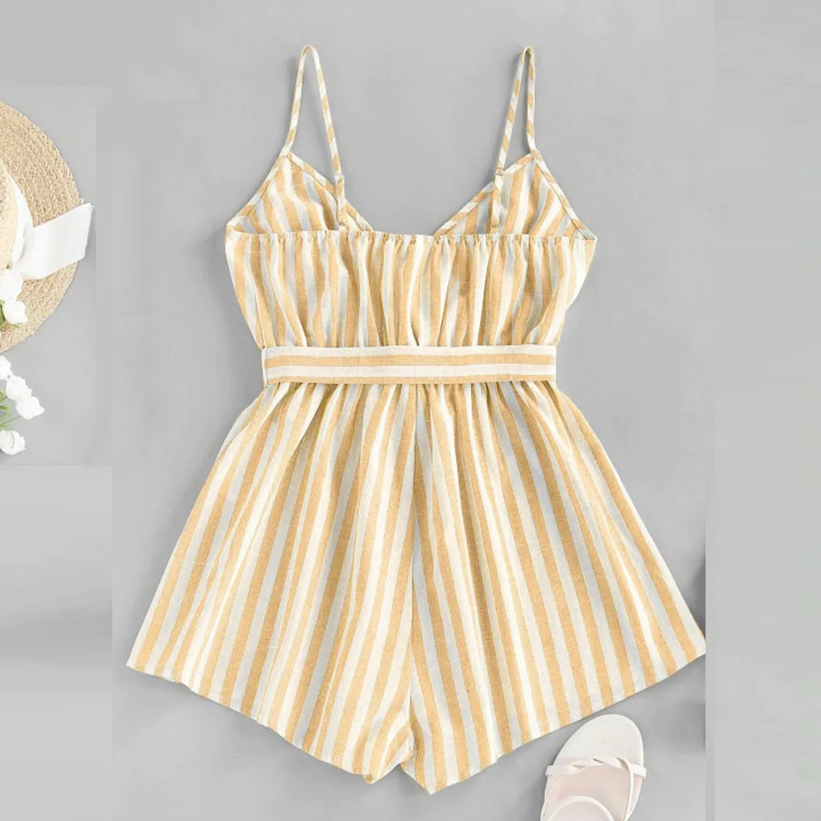 

Women's Summer Print Jumpsuit Casual Slim Short Sleeve V-neck Beach Rompers Sleeveless Bodycon Sexy Playsuit -