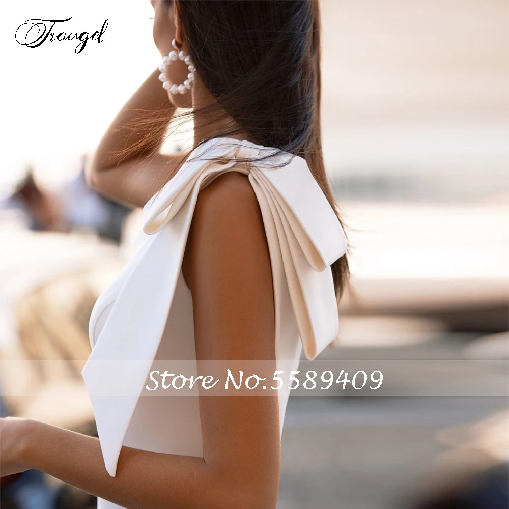 

Traugel One Shoulder Mermaid Satin Wedding Dresses Elegant Sleeveless Side Zipper Bride Dress Sweep Train Bridal Gowns Plus Size