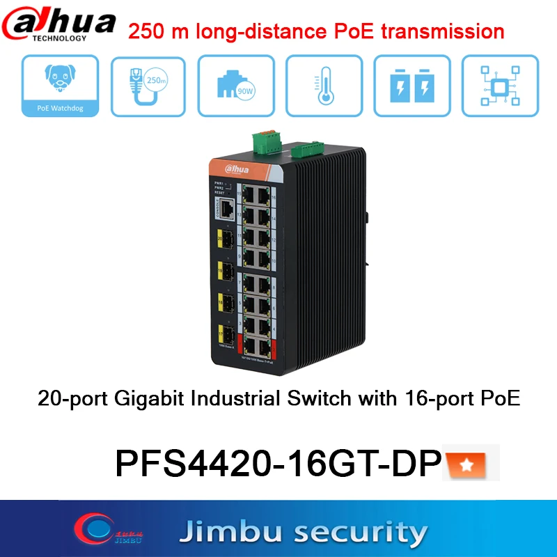 

Dahua PFS4420-16GT-DP 20-портовый коммутатор с 16-портовым PoE 250 m PoE Gigabit Industrial Switch