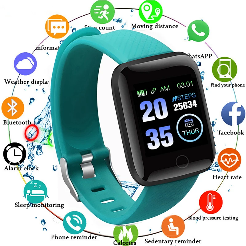 

New 116 PLUS Smart Bracelet Watch Color Screen Heart Rate Blood Pressure Monitoring Track Movement Pedometers IP67 Waterproof