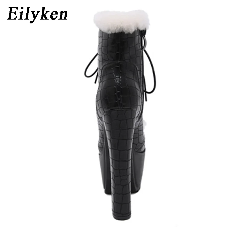 Eilyken; модные ботинки в байкерском стиле с искусственным мехом; женская повседневная обувь на платформе и каблуке; обувь со шнуровкой и круглым носком; женские осенние ботинки черного цвета