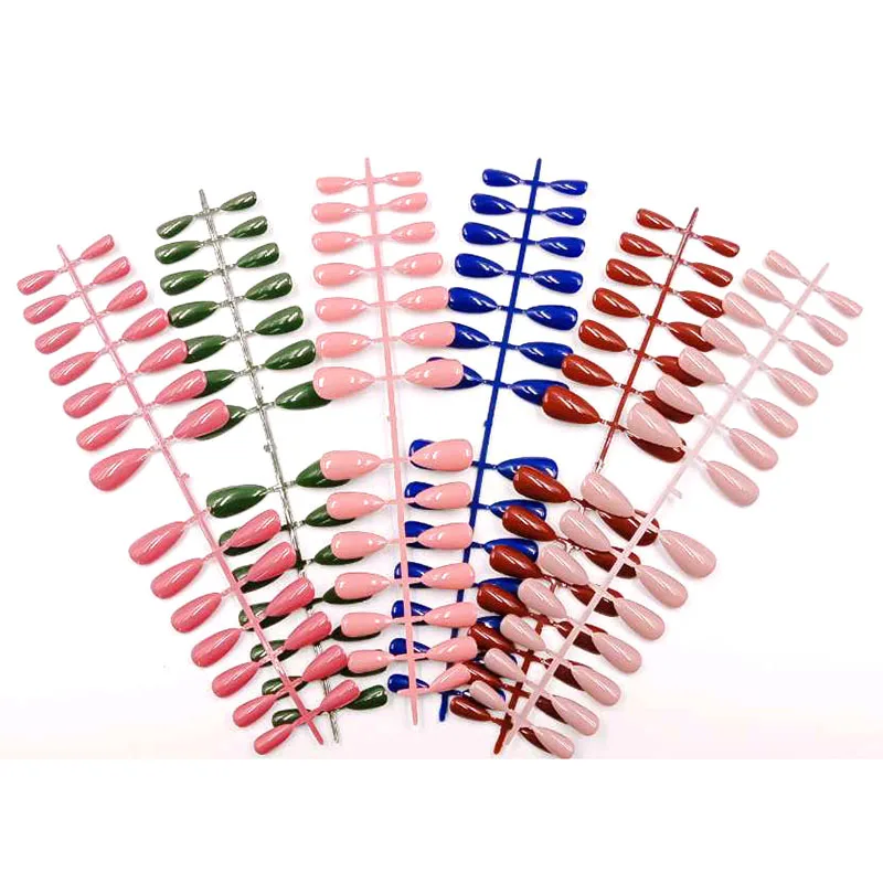 Ludeer чистый цвет накладные ногти красивые с клеем для женщин отражающий пресс на