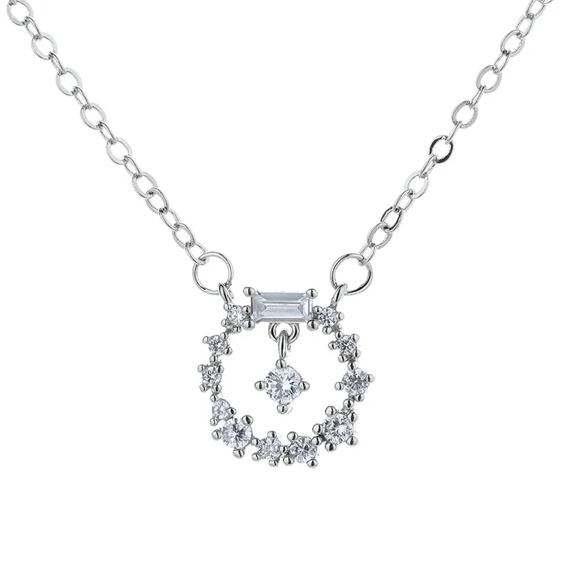 

Genuine 925 Sterling Silver Circcle Pendant Necklace for Women Female Unique Crystal Jewelry Hollow Drop Zircon Personality Gift