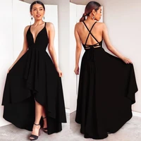 sexy high low deep v neck prom dress chiffon criss cross backless banquet homecoming dress ladies bandage party dresses